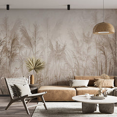 Custom Serene Pampas Grass and Wildflower Wall Mural Wallpaper