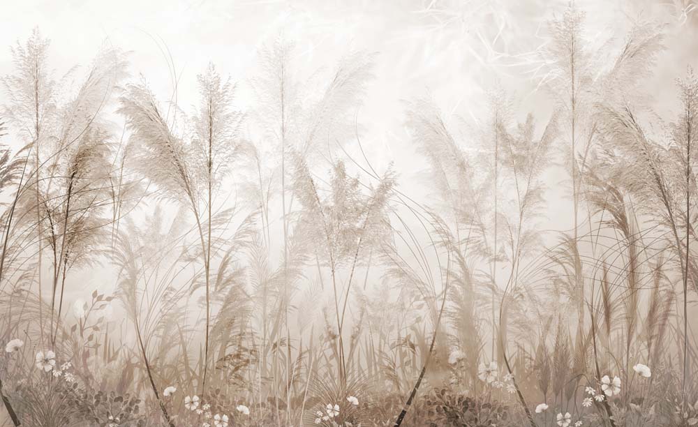 Serene Pampas Grass and Wildflower Wall Mural Wallpaper