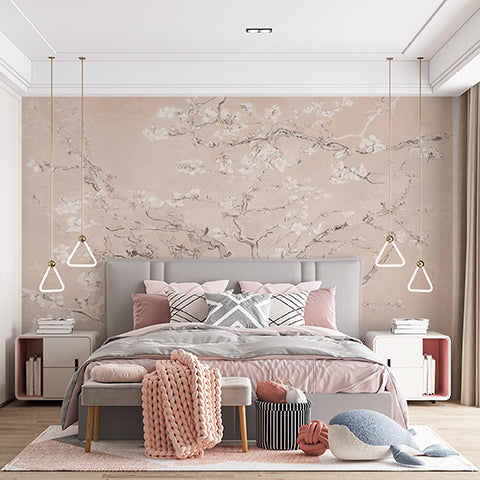 Blush Pink Almond Blossom Wall Mural Spring Branch Wallpaper