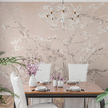 Blush Pink Almond Blossom Wall Mural Spring Branch Wallpaper