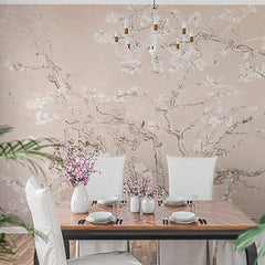 Custom Blush Pink Almond Blossom Wall Mural Spring Branch Wallpaper