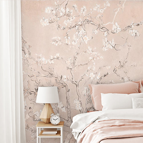 Blush Pink Almond Blossom Wall Mural Spring Branch Wallpaper