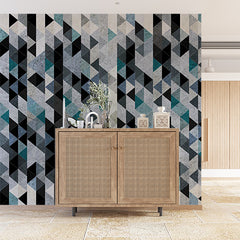 Custom Modern Abstract Geometric Triangle Wall Mural Wallpaper - Textured Blue, Black, and Grey Design