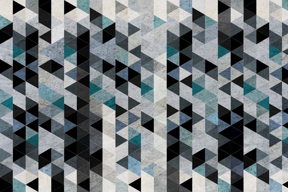 Modern Abstract Geometric Triangle Wall Mural Wallpaper - Textured Blue, Black, and Grey Design