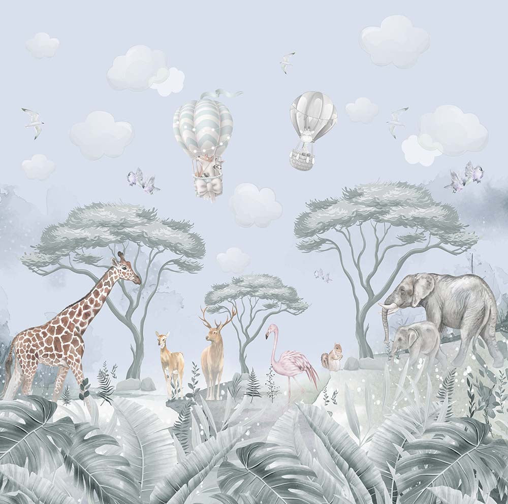 Kids Wall Mural Safari Animals Tropical Design Wallpaper for Kids