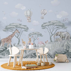 Custom Kids Wall Mural Safari Animals Tropical Design Wallpaper for Kids