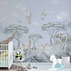 Custom Kids Wall Mural Safari Animals Tropical Design Wallpaper for Kids