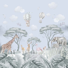 Custom Kids Wall Mural Safari Animals Tropical Design Wallpaper for Kids