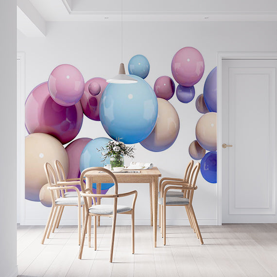 Pastel 3D Bubble Wall Mural Wallpaper - Glossy Spheres Floating Design