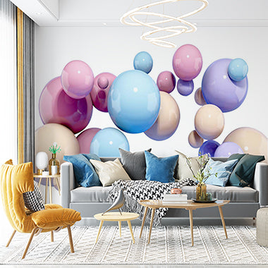 Pastel 3D Bubble Wall Mural Wallpaper - Glossy Spheres Floating Design