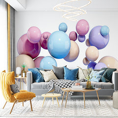 Custom Pastel 3D Bubble Wall Mural Wallpaper - Glossy Spheres Floating Design