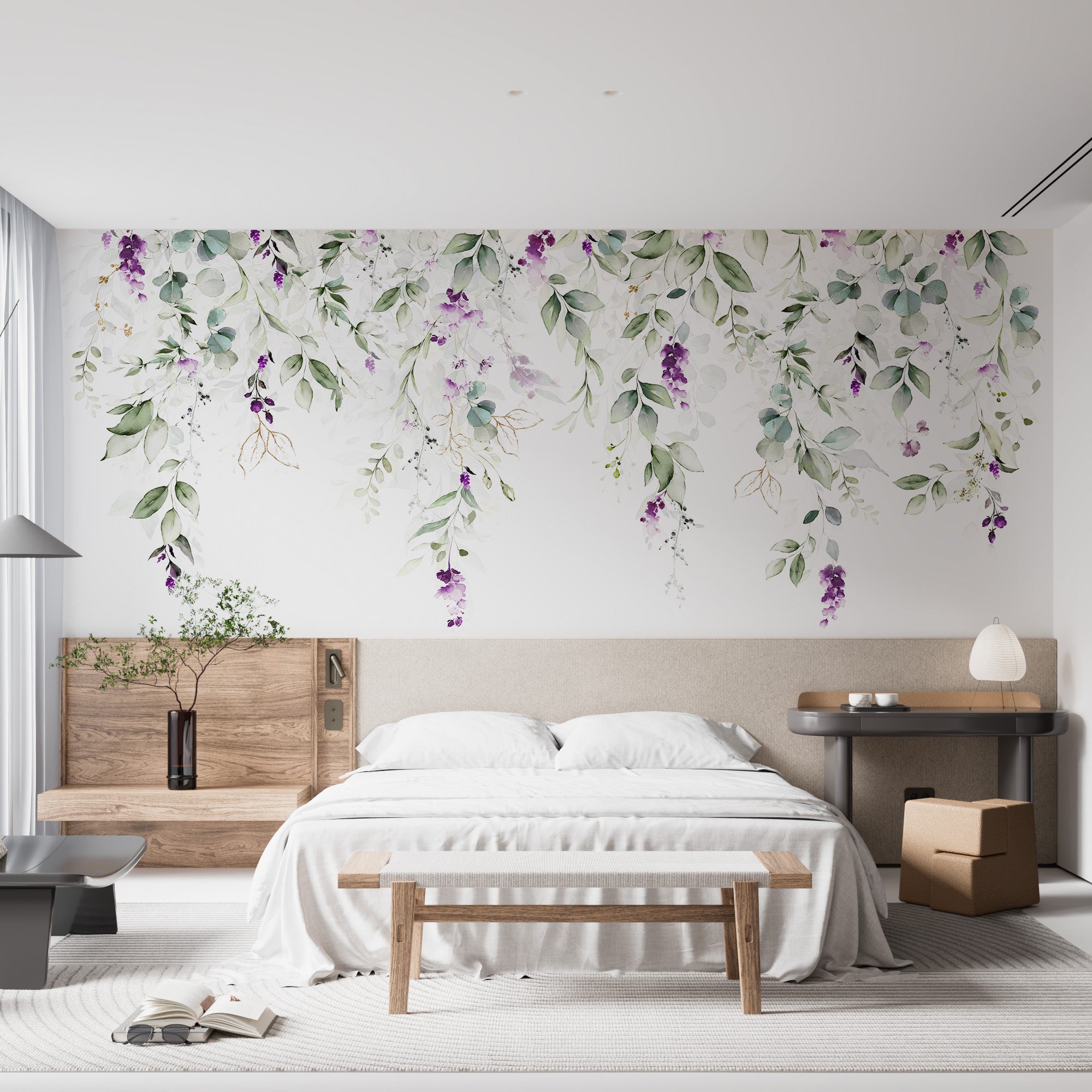 Delicate Green and Purple Floral Wall Art