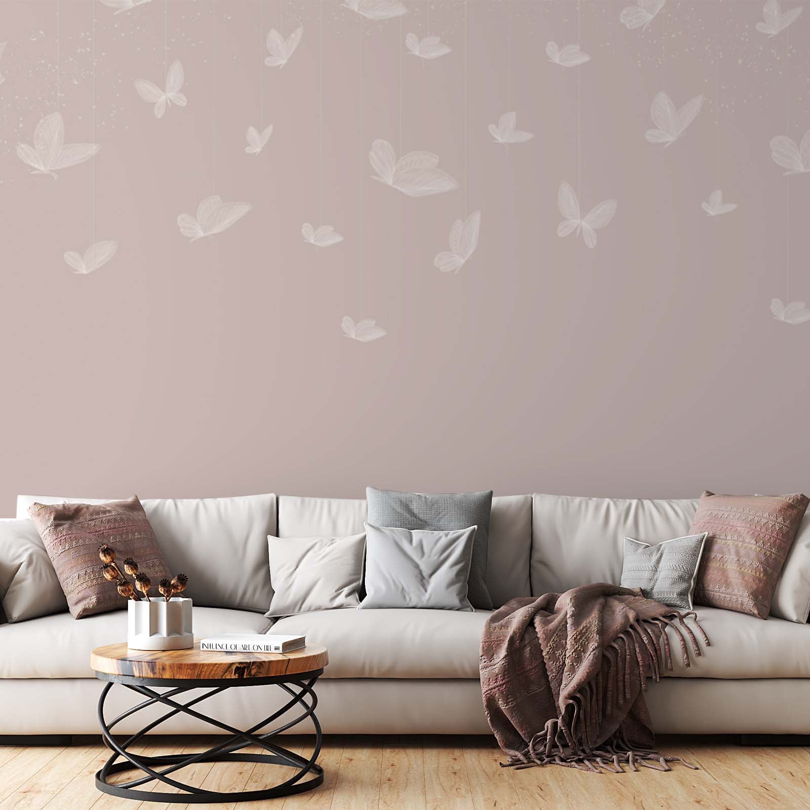 Animals Wall Mural Butterfly Beige Wallpaper