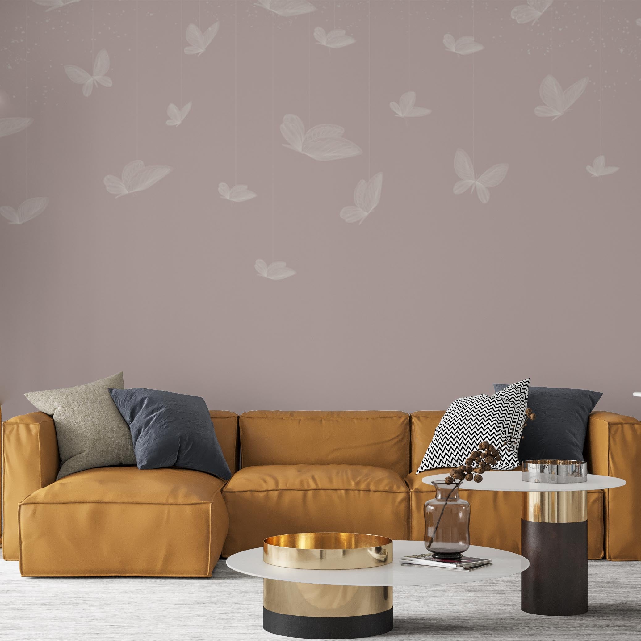 Animals Wall Mural Butterfly Beige Wallpaper