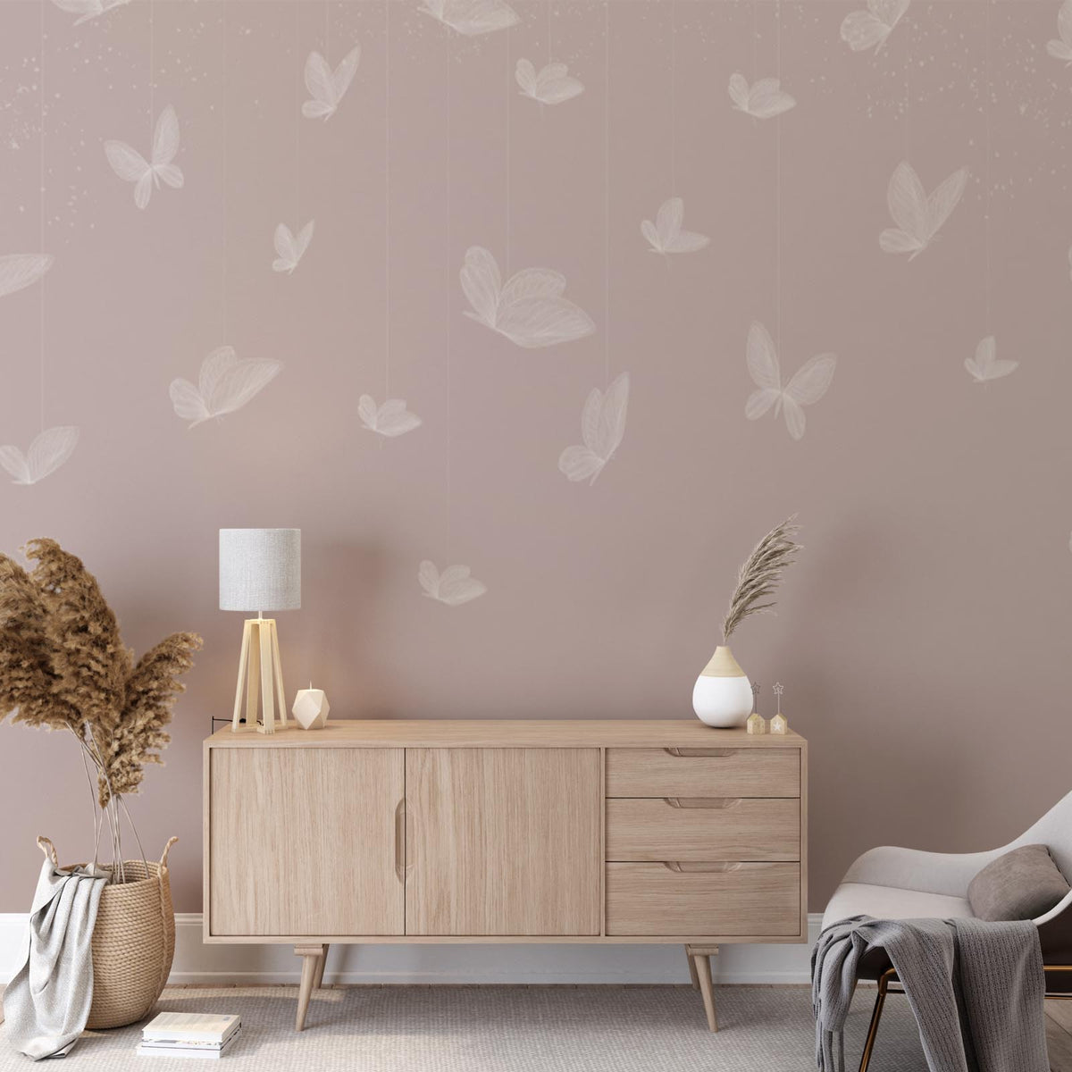 Animals Wall Mural Butterfly Beige Wallpaper