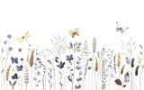 Watercolor Wildflowers and Butterflies Wall Mural - Soft Pastel Meadow Design Wallpaper