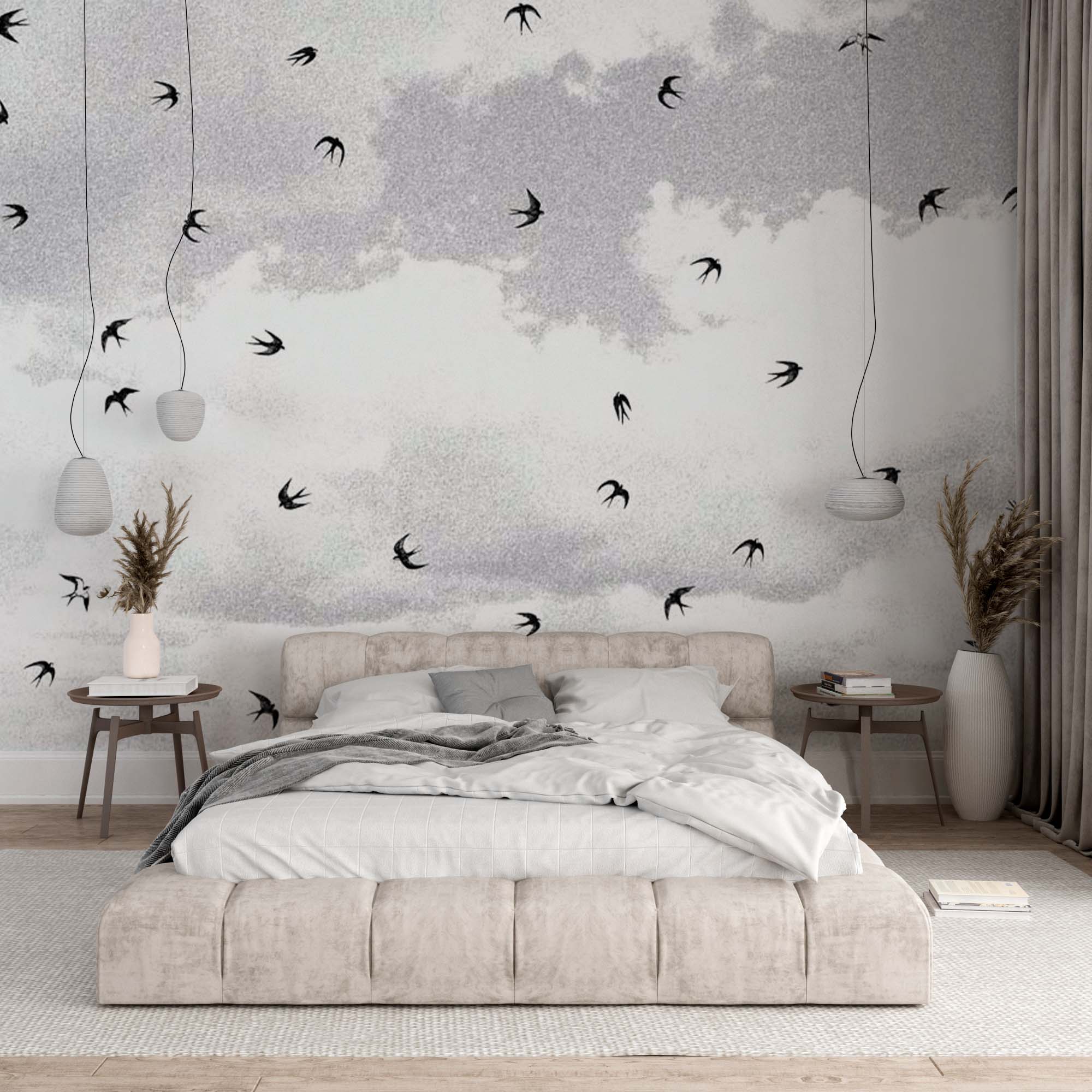 Swallows Flight Black and White Birds Wallpaper Animals Wall Mural