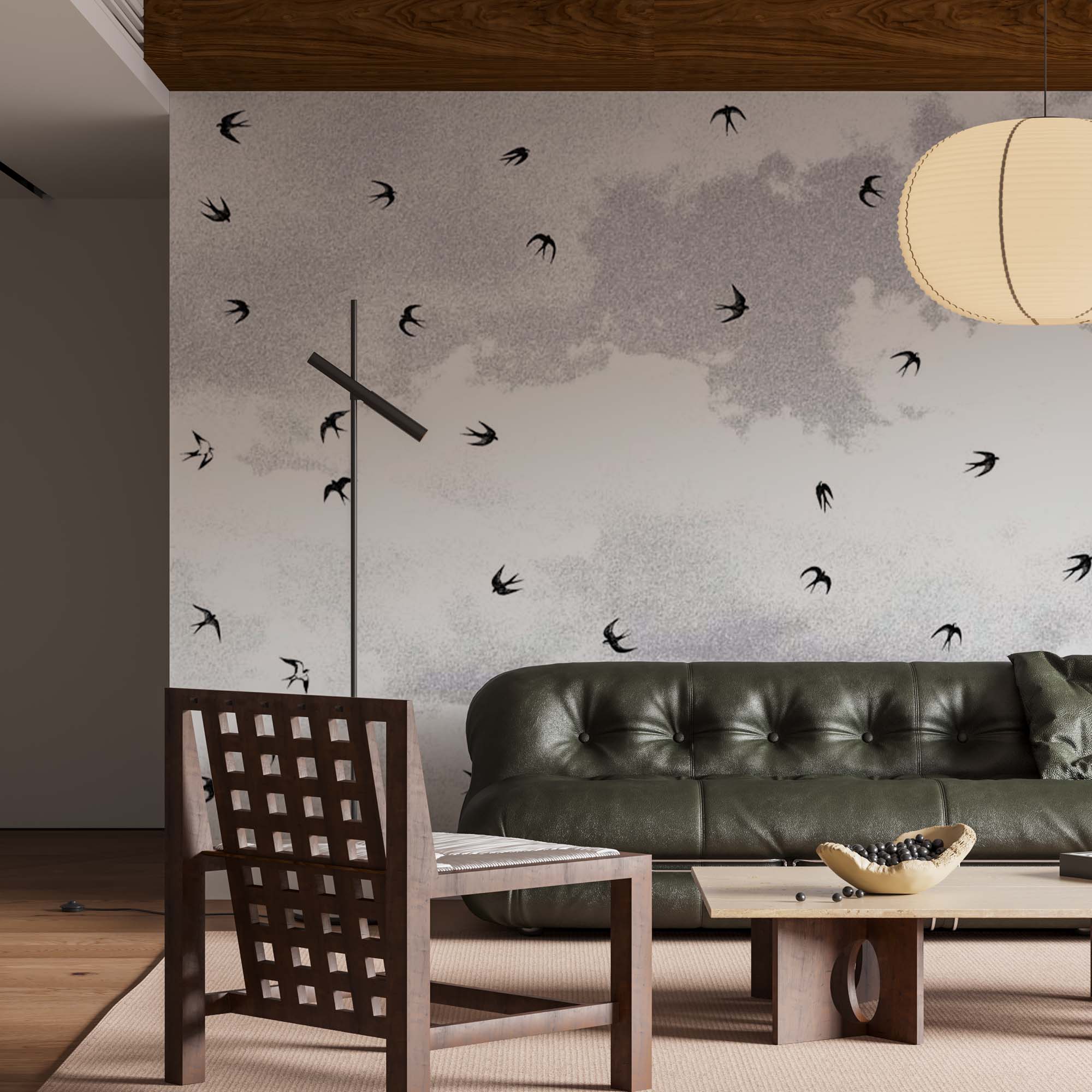 Swallows Flight Black and White Birds Wallpaper Animals Wall Mural