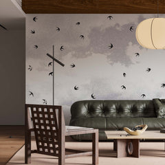 Custom Swallows Flight Black and White Birds Wallpaper Animals Wall Mural