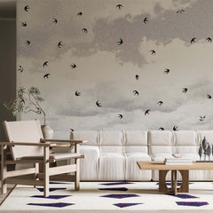 Custom Swallows Flight Black and White Birds Wallpaper Animals Wall Mural