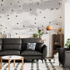 Custom Swallows Flight Black and White Birds Wallpaper Animals Wall Mural