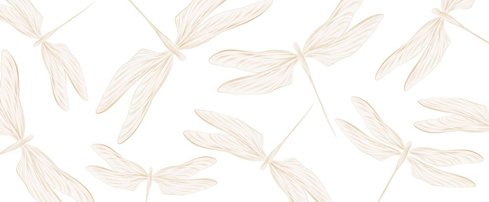 Gouden libellenbehang – wit fotobehang met beige lijntekeningen