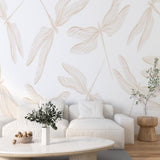 Golden Dragonflies Wall Mural White Wallpaper