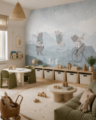 Winter bears wallpaper in a children’s playroom.