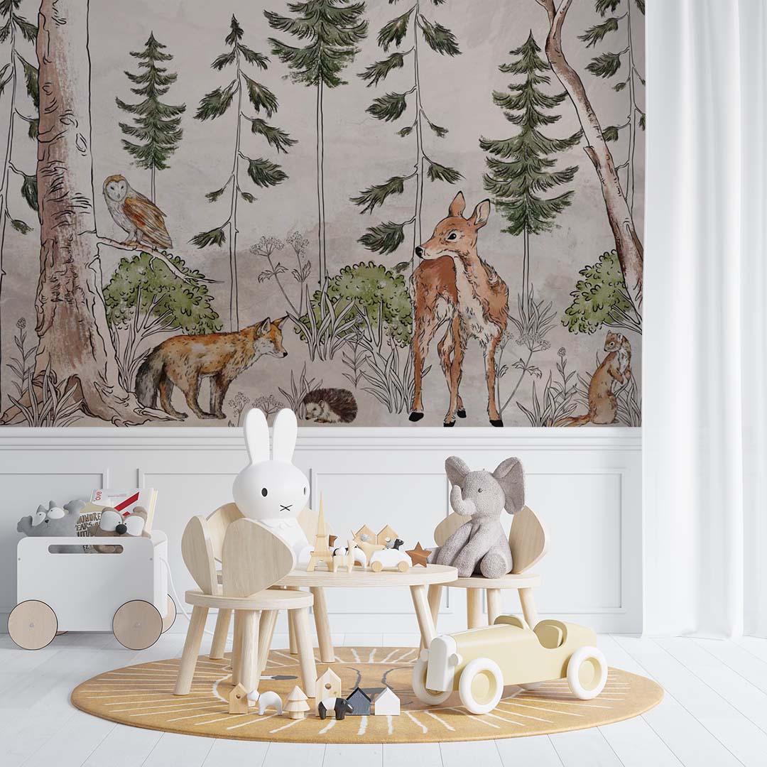 Kids Wall Mural Woodland Animal Fox Deer Owl Wallpaper for Kids Room