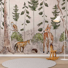 Custom Kids Wall Mural Woodland Animal Fox Deer Owl Wallpaper for Kids  Room