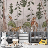 Kids Wall Mural Woodland Animal Fox Deer Owl Wallpaper for Kids Room