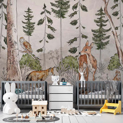 Custom Kids Wall Mural Woodland Animal Fox Deer Owl Wallpaper for Kids  Room