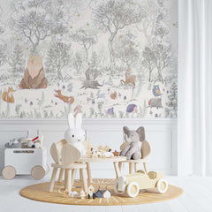 Custom Kids Wall Mural Scandinavian Woodland Animal Fairy Meadow Wallpaper for Kids Room