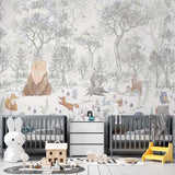 Kids Wall Mural Scandinavian Woodland Animal Fairy Meadow Wallpaper for Kids Room