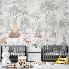 Custom Kids Wall Mural Scandinavian Woodland Animal Fairy Meadow Wallpaper for Kids Room