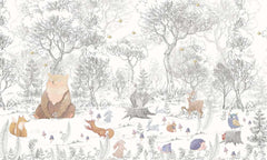 Custom Kids Wall Mural Scandinavian Woodland Animal Fairy Meadow Wallpaper for Kids Room