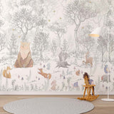 Kids Wall Mural Scandinavian Woodland Animal Fairy Meadow Wallpaper for Kids Room