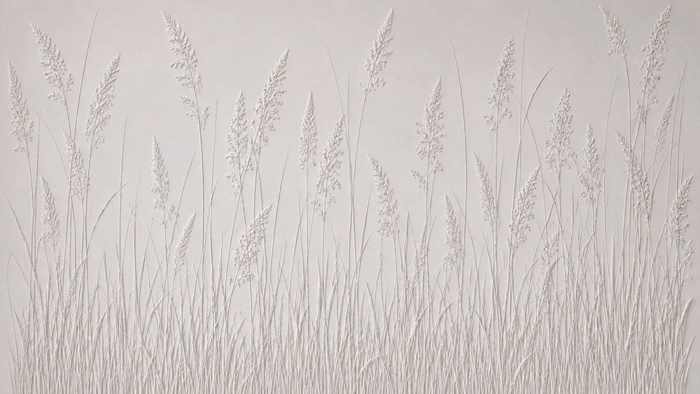 Papier peint herbes blanches en relief – Panoramique effet 3D herbes sauvages
