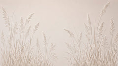 Cream wallpaper with 3D effect pampas grass and reeds at both sides and an open minimalist center.