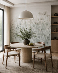 Grey wildflowers wallpaper in a refined dining area.