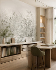 Grey wildflowers wallpaper in a design showroom.
