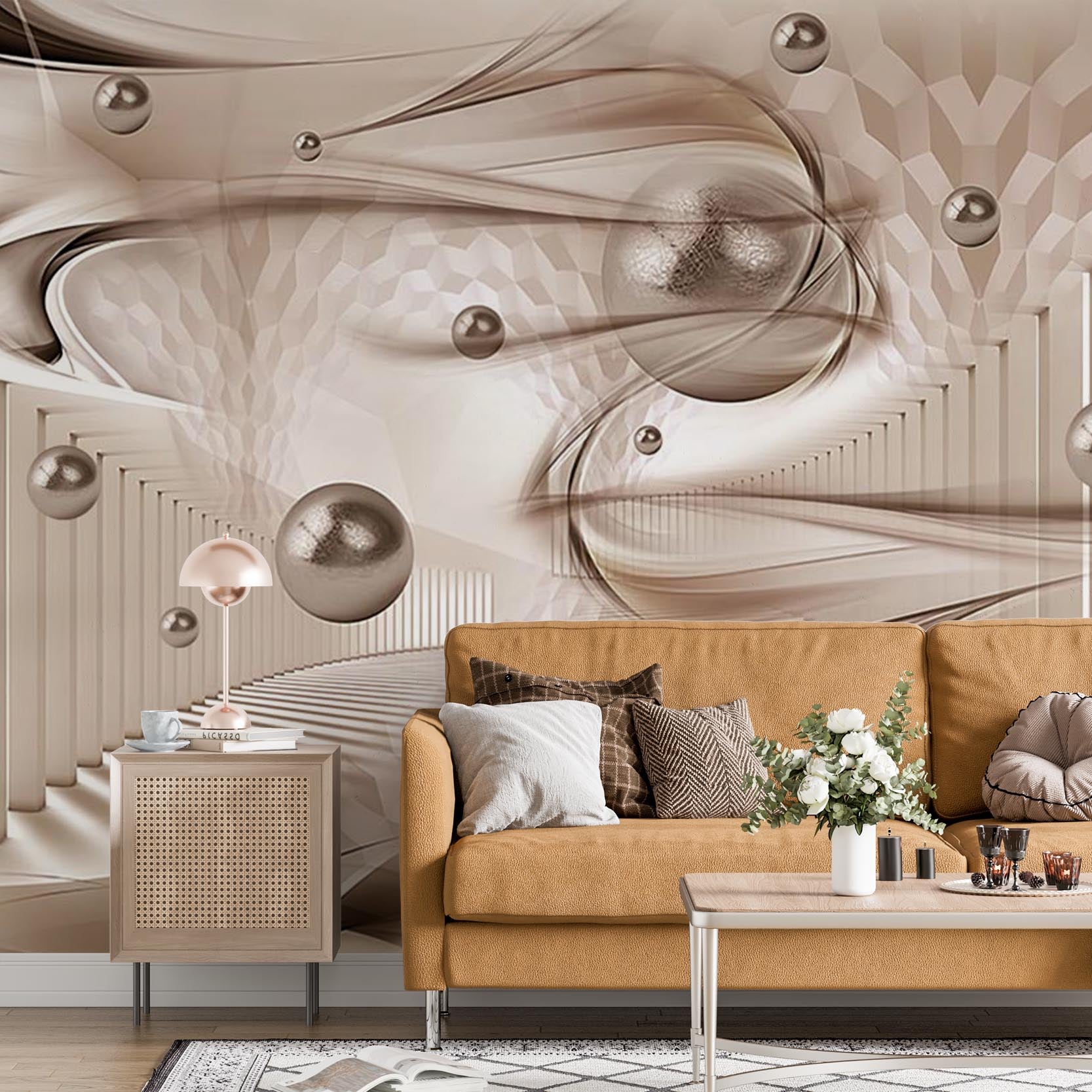 Abstract Wall Mural Metallic Balls Dynamic Wallpaper