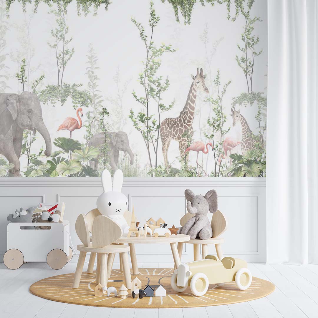 Kids Wall Mural Exotic Wildlife and Tropical Forest Wallpaper for Kids Room