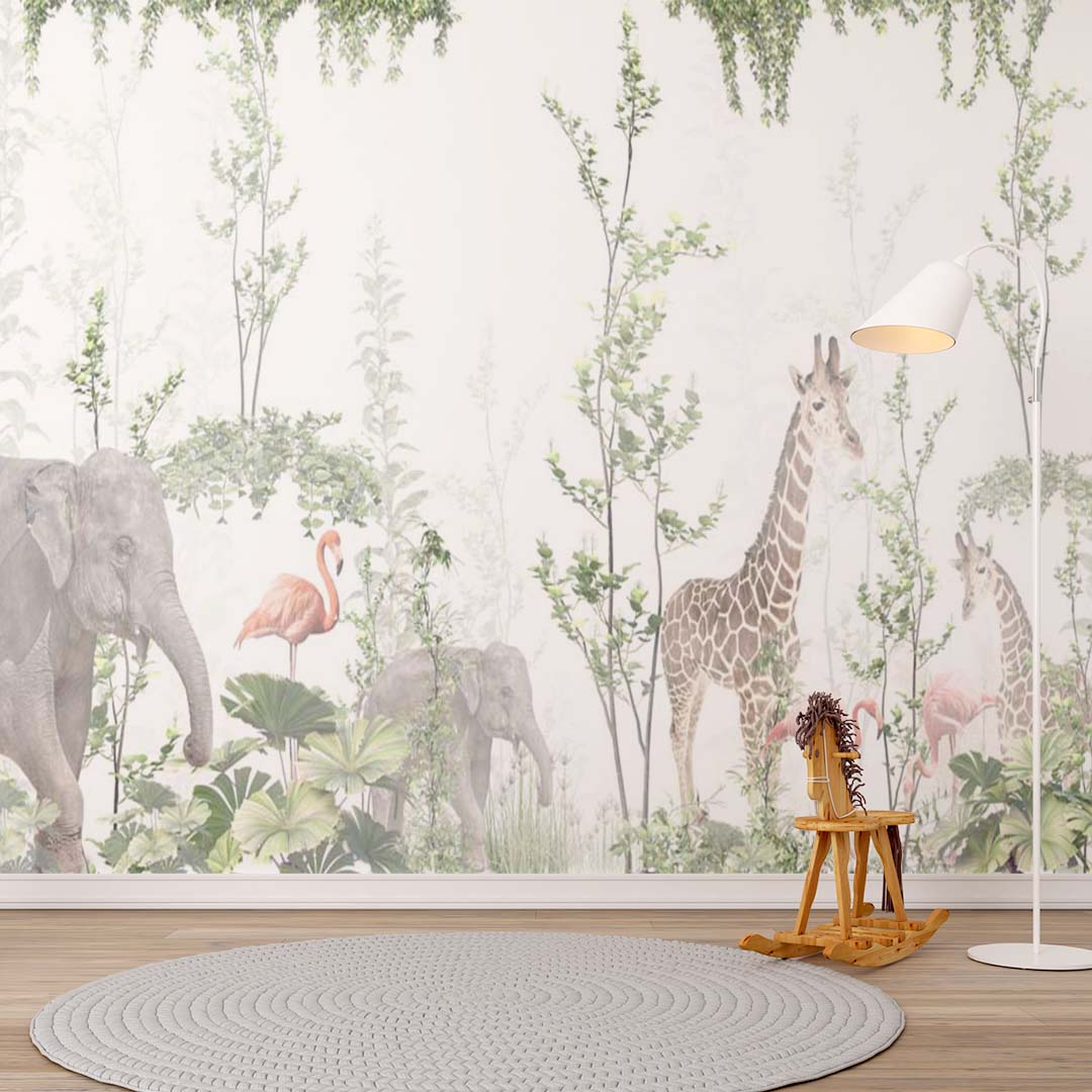 Kids Wall Mural Exotic Wildlife and Tropical Forest Wallpaper for Kids Room