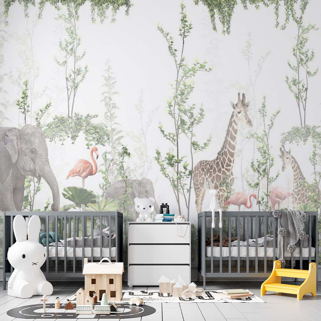 Kids Wall Mural Exotic Wildlife and Tropical Forest Wallpaper for Kids Room