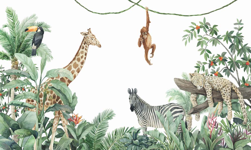 Kids Wall Mural Safari Wildlife and Tropical Forest Wallpaper for Kids Room