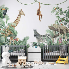 Custom Kids Wall Mural Safari Wildlife and Tropical Forest Wallpaper for Kids Room