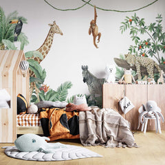 Custom Kids Wall Mural Safari Wildlife and Tropical Forest Wallpaper for Kids Room