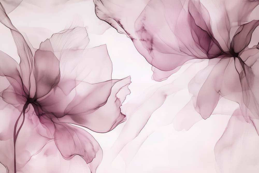 Papier peint fleurs translucides magenta – Panoramique grandes fleurs roses