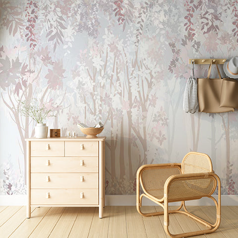 Pastel Floral and Foliage Forest Wall Mural Wallpaper